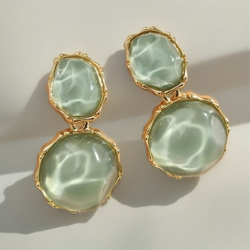 Um Par de Brincos Pendentes Boémios Geométricos Ovais em Resina, Exalando Elegância Vintage, Perfeitos para o Uso Diário Casual Feminino e Ocasiões de Festa, um Presente Criativo