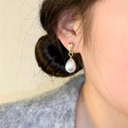 1 Pair of Korean Style Elegant Teardrop Imitation Pearl Stud Earrings, Personality Simple Vintage Design Earrings