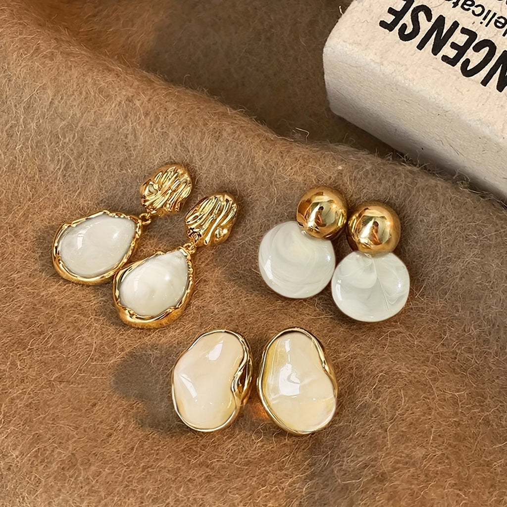 Conjunto de 3 Pares de Brincos Femininos Vintage Boêmios com Incrustação de Resina, Adequados para Uso Diário, Festas e Danças, Acessórios Ideais para Mulheres.