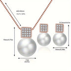 Fashionable Women'S Imitation Pearl Necklace And Earring Jewelry Set, Featuring a Simple Square Rhinestone Pendant And Stud Earrings, Perfect As a Two-Piece Accessory Gift for Birthdays, Parties, Celebrations, And Holidays, Ideal for Mothers And Girlfrien