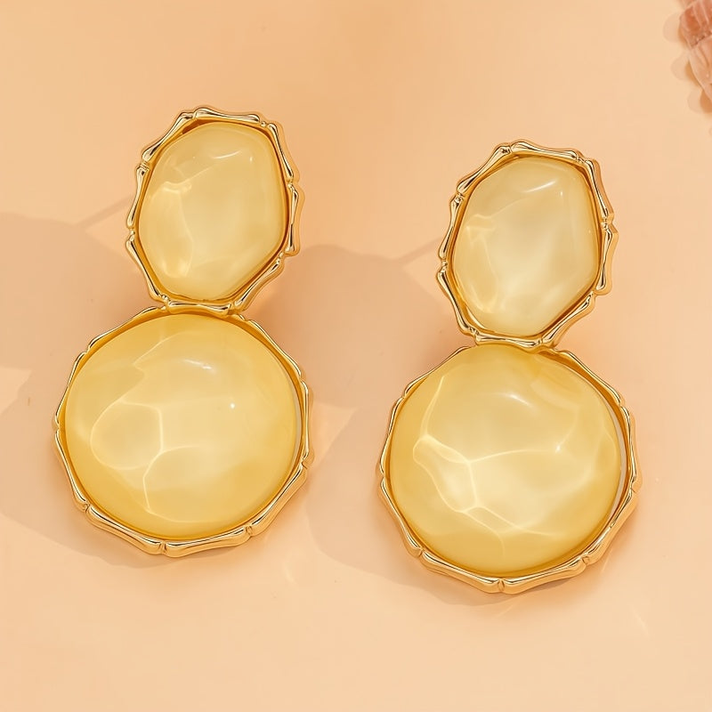 Um Par de Brincos Pendentes Boémios Geométricos Ovais em Resina, Exalando Elegância Vintage, Perfeitos para o Uso Diário Casual Feminino e Ocasiões de Festa, um Presente Criativo