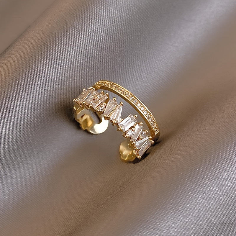 Double Layer Ring with Light Luxury Micro-Set Zirconia for Fashionable Temperament