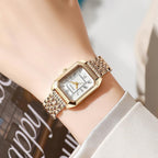 Fashion Classic Women'S Square Quartz Watch, Hypoallergenic Metal, Golden Case Roman Numeral Small Square Watch