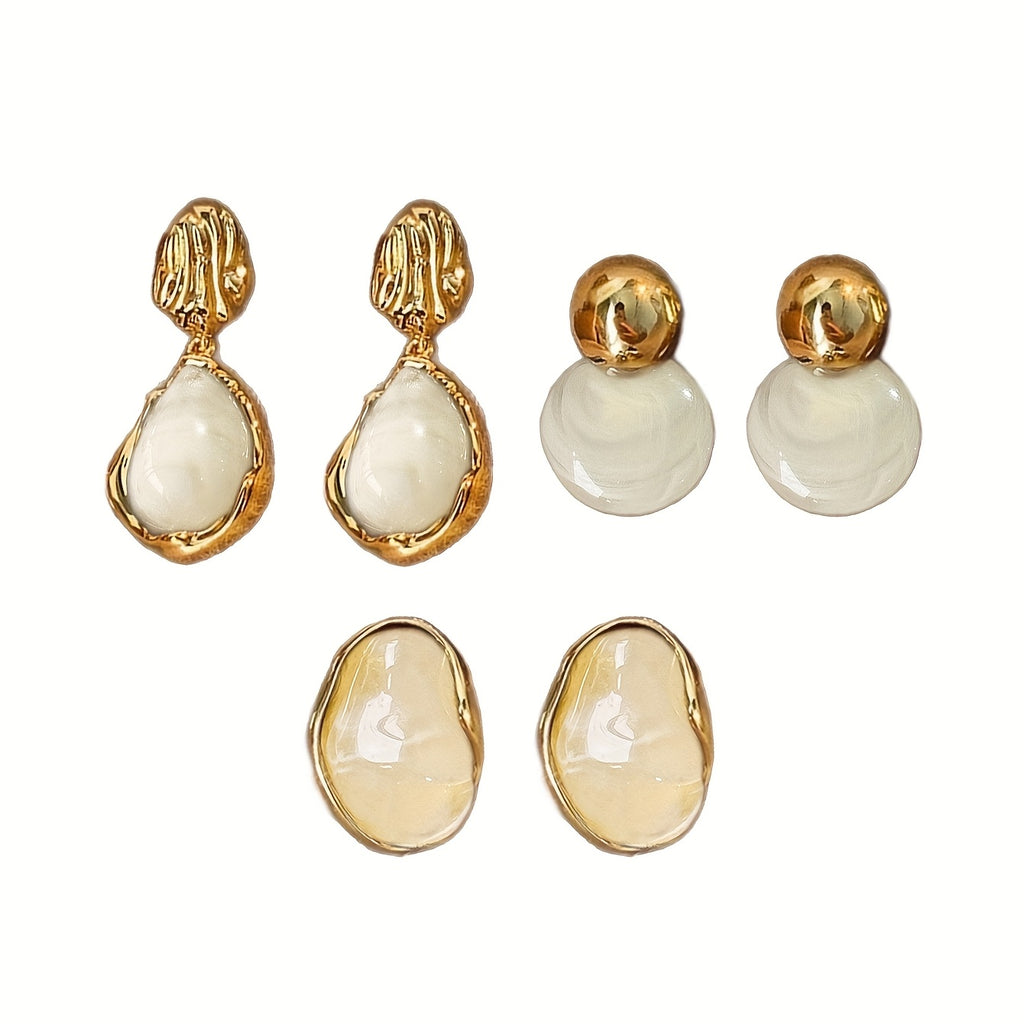 Conjunto de 3 Pares de Brincos Femininos Vintage Boêmios com Incrustação de Resina, Adequados para Uso Diário, Festas e Danças, Acessórios Ideais para Mulheres.