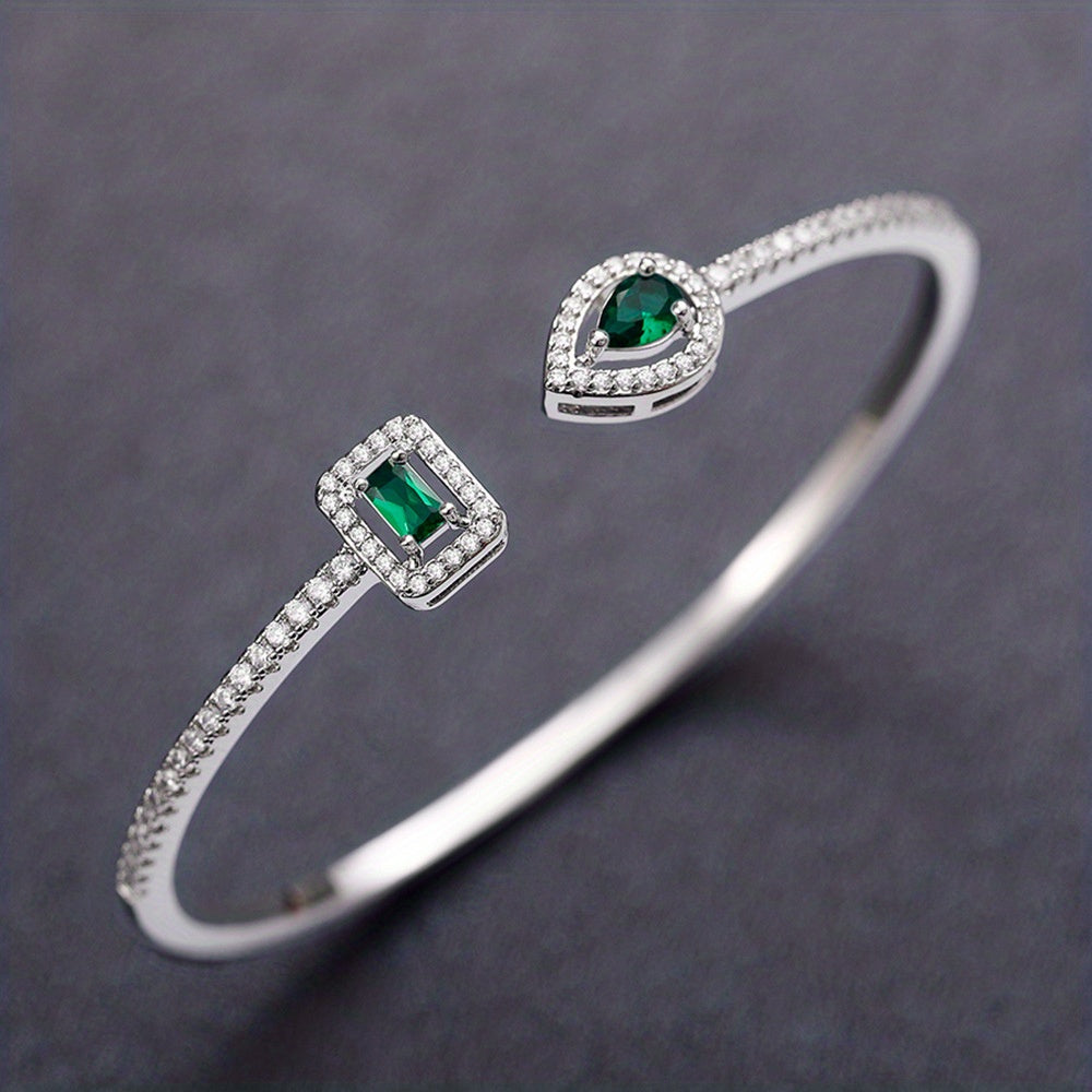 Trendy Women's Fashion Open Bangle with Geometric Synthetic Synthetic Zirconia, High-End Jewelry
