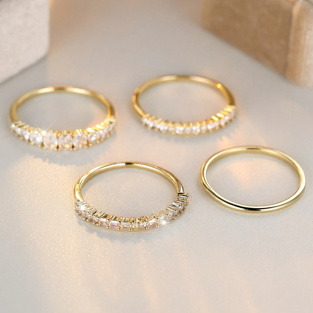 4pcs/Set Stackable Rings Set Minimalist Thumb Everyday Ring Statement Promise Wedding Bands EngaSynthetic Gemstoneent Rings for Women Teen Jewelry Gifts
