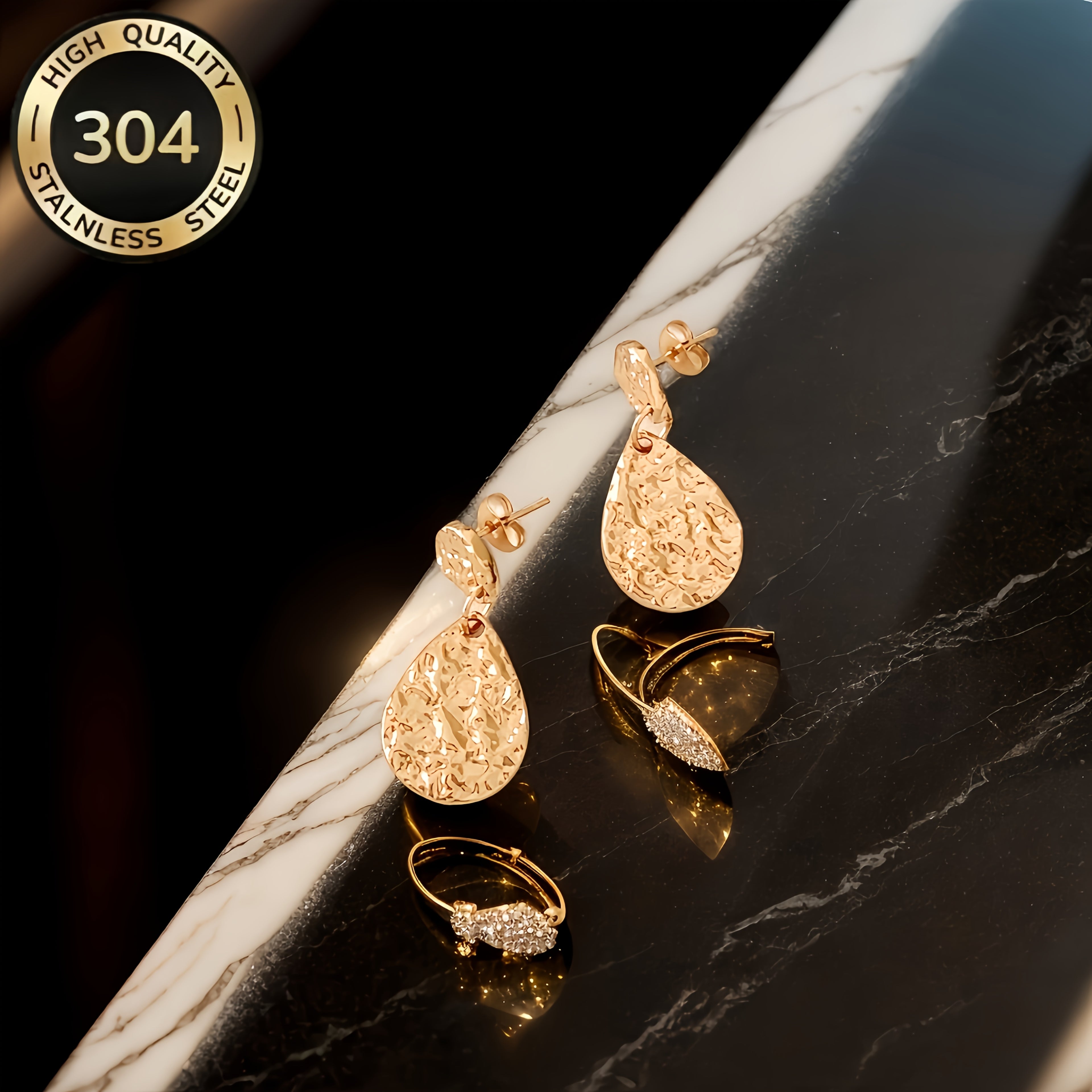 2 unidades de brincos hipoalergénicos em aço inoxidável com padrões de superfície irregulares, brincos em forma de lágrima, elegantes e fáceis, perfeitos para presentes do Dia da Mãe