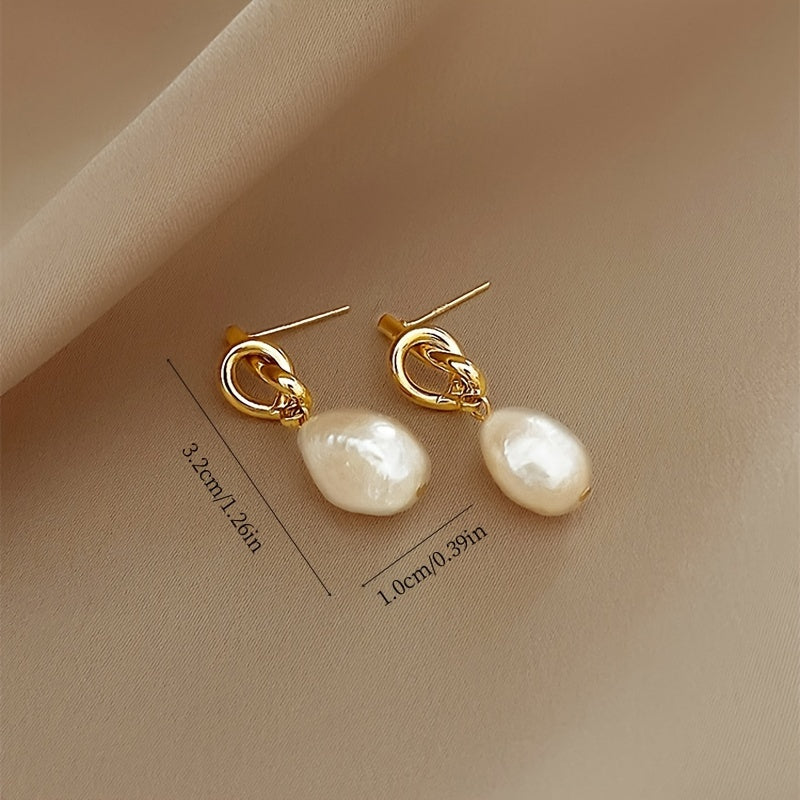 1 Pair of Personalized Design Elegant Temperament Knotted Baroque Imitation Pearl Earrings, Suitable for Women'S Daily Decoration And Banquet Creative Gifts