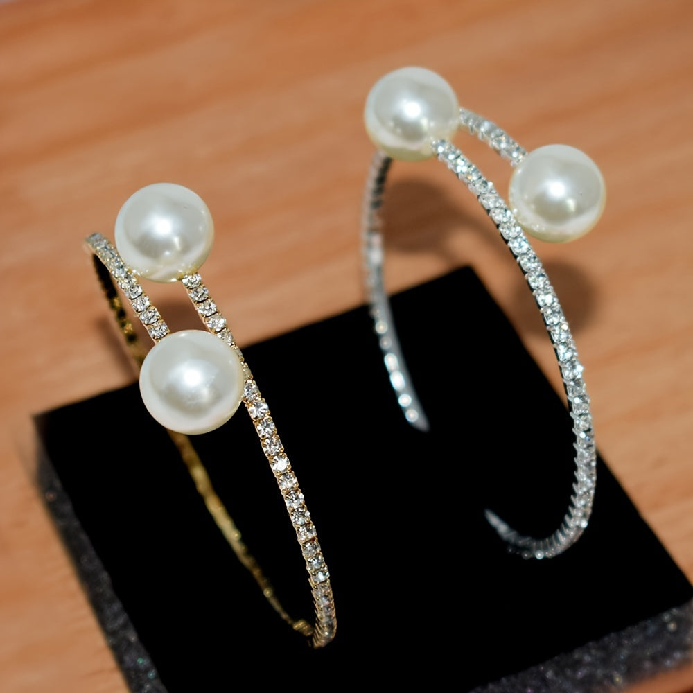 European And American Cross-Border Inlaid Rhinestone Pearl Open Design Personalized Luxury Style Women'S Bracelet