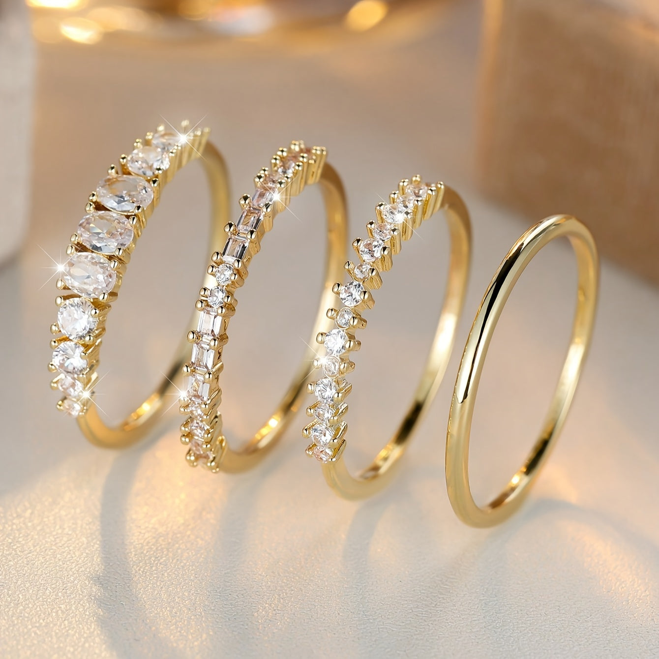 4pcs/Set Stackable Rings Set Minimalist Thumb Everyday Ring Statement Promise Wedding Bands EngaSynthetic Gemstoneent Rings for Women Teen Jewelry Gifts