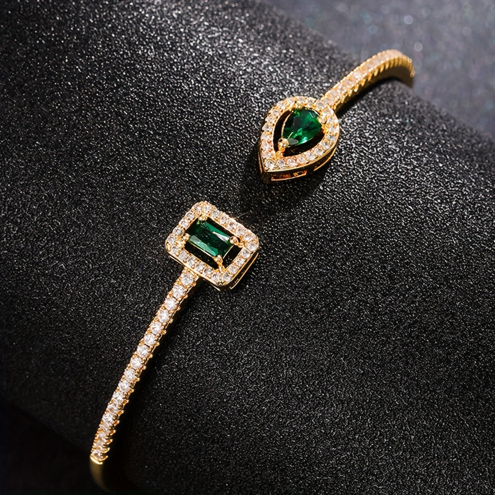 Trendy Women's Fashion Open Bangle with Geometric Synthetic Synthetic Zirconia, High-End Jewelry