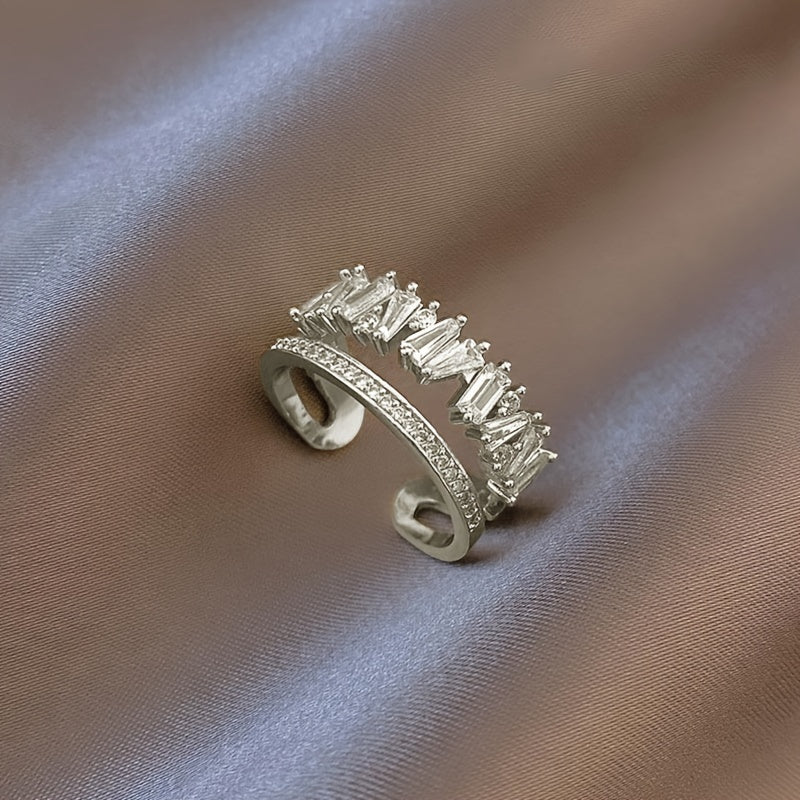 Double Layer Ring with Light Luxury Micro-Set Zirconia for Fashionable Temperament