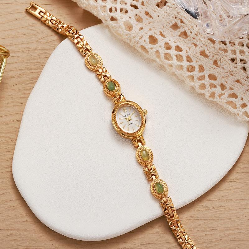 Relógio vintage único de luxo leve com corrente de olho de tigre dourada retro da Old Money
