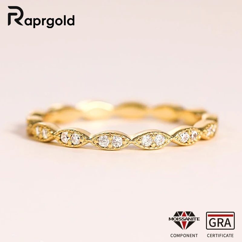 RAPRGOLD 1.5mm Round Moissanite Full Eternity Band Ring for Women Anniversary Engagement Wedding Stacktable Fine Jewelry Gifts