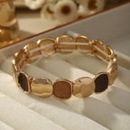1pc Vintage Style Elegant Zinc Alloy Plated Kc Golden Elastic Bracelet Bracelet Irregular Square Unisex Bracelet