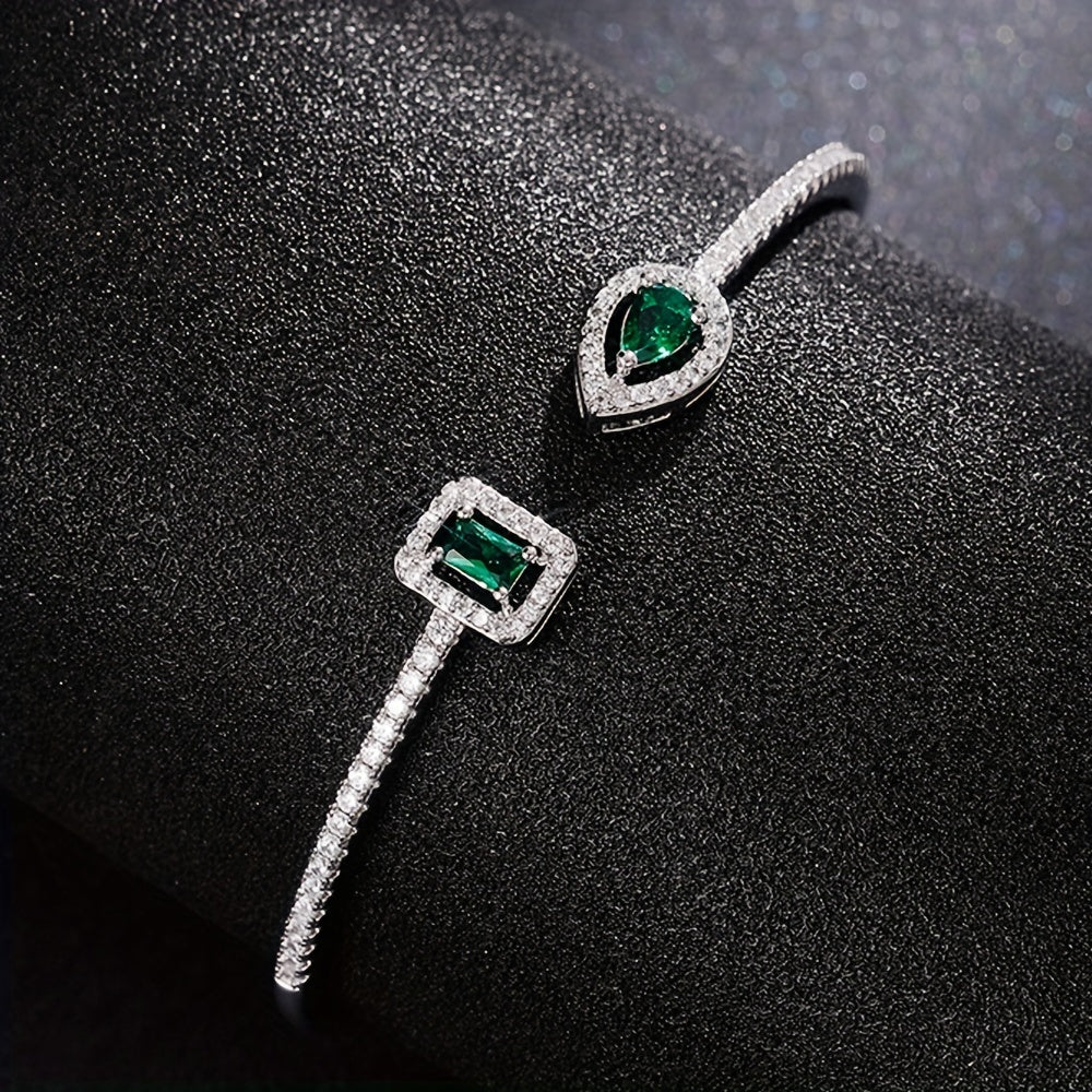 Trendy Women's Fashion Open Bangle with Geometric Synthetic Synthetic Zirconia, High-End Jewelry