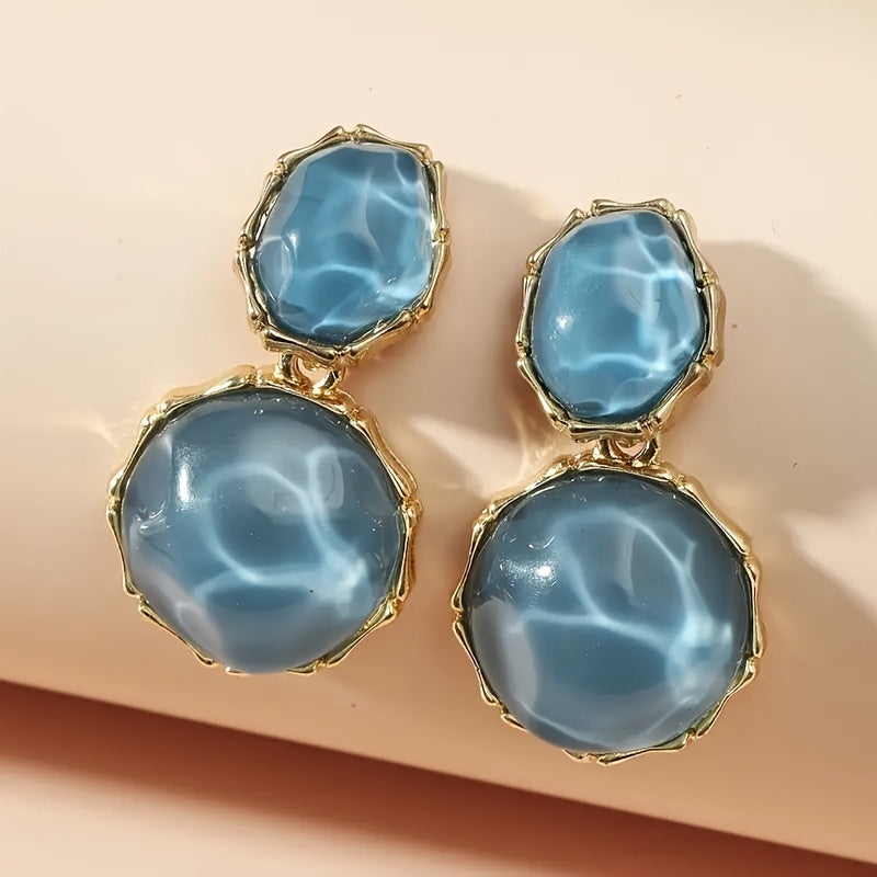 Um Par de Brincos Pendentes Boémios Geométricos Ovais em Resina, Exalando Elegância Vintage, Perfeitos para o Uso Diário Casual Feminino e Ocasiões de Festa, um Presente Criativo