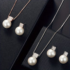 Fashionable Women'S Imitation Pearl Necklace And Earring Jewelry Set, Featuring a Simple Square Rhinestone Pendant And Stud Earrings, Perfect As a Two-Piece Accessory Gift for Birthdays, Parties, Celebrations, And Holidays, Ideal for Mothers And Girlfrien