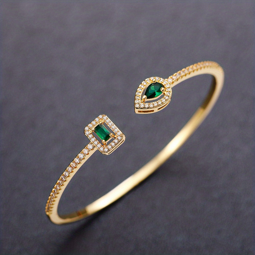 Trendy Women's Fashion Open Bangle with Geometric Synthetic Synthetic Zirconia, High-End Jewelry