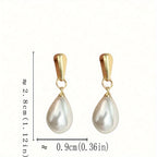 1 Pair of Korean Style Elegant Teardrop Imitation Pearl Stud Earrings, Personality Simple Vintage Design Earrings