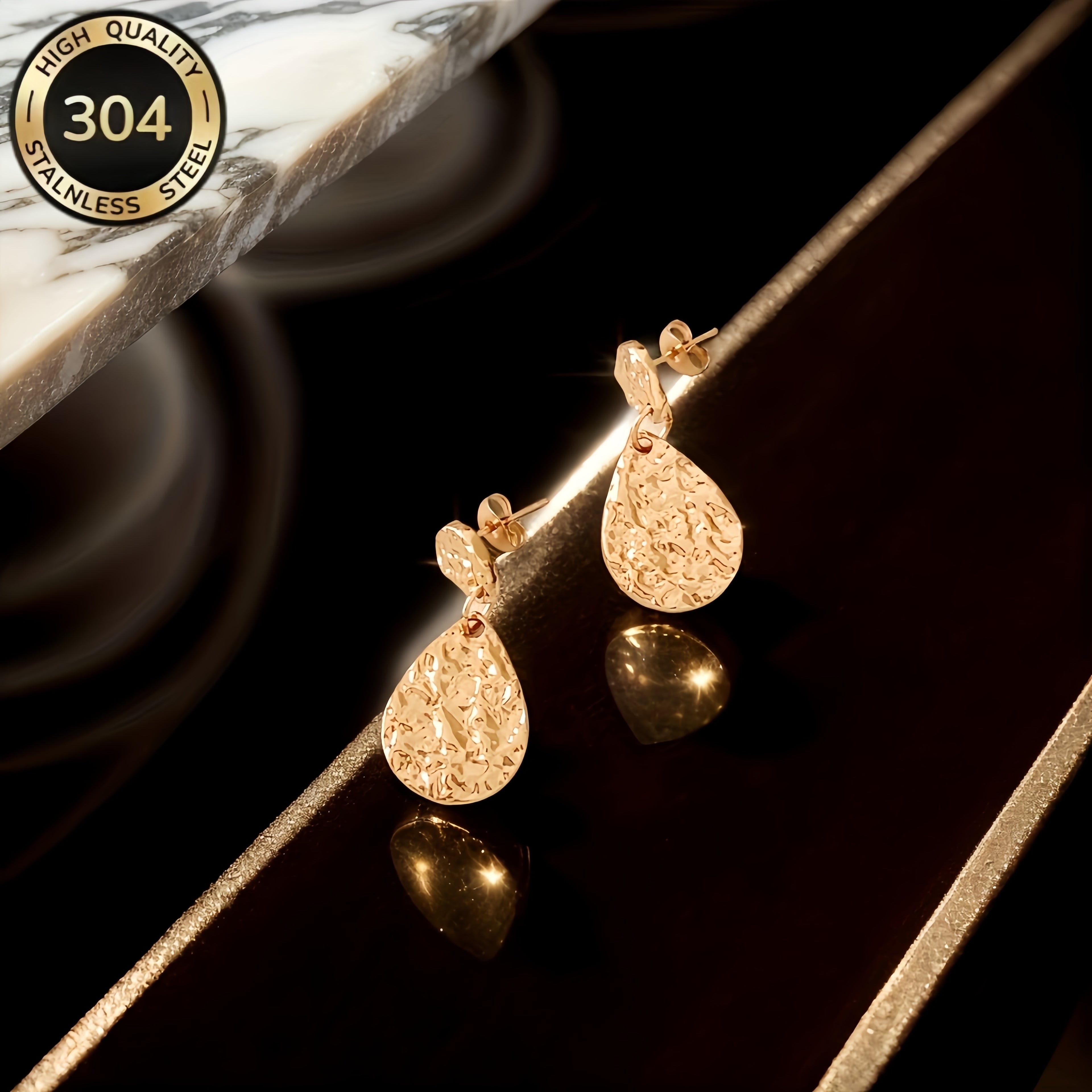 2 unidades de brincos hipoalergénicos em aço inoxidável com padrões de superfície irregulares, brincos em forma de lágrima, elegantes e fáceis, perfeitos para presentes do Dia da Mãe