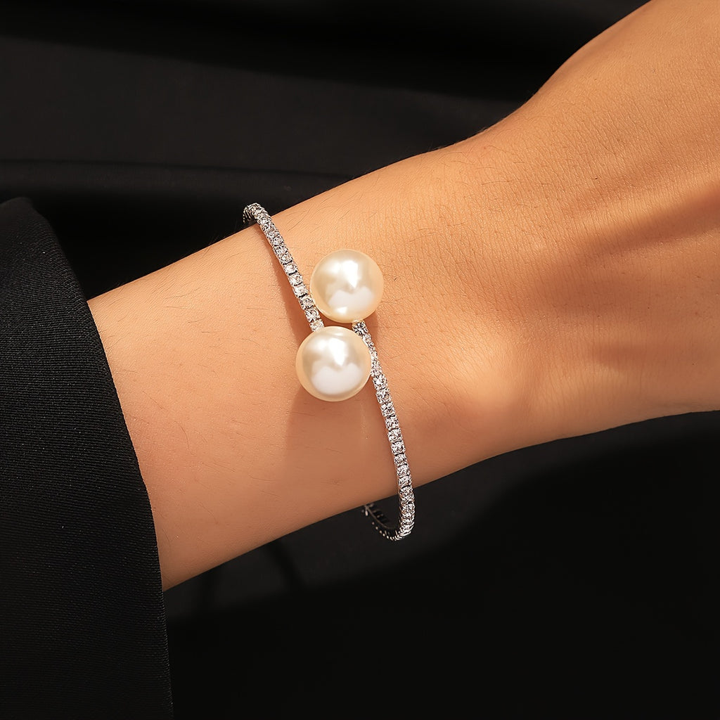 European And American Cross-Border Inlaid Rhinestone Pearl Open Design Personalized Luxury Style Women'S Bracelet