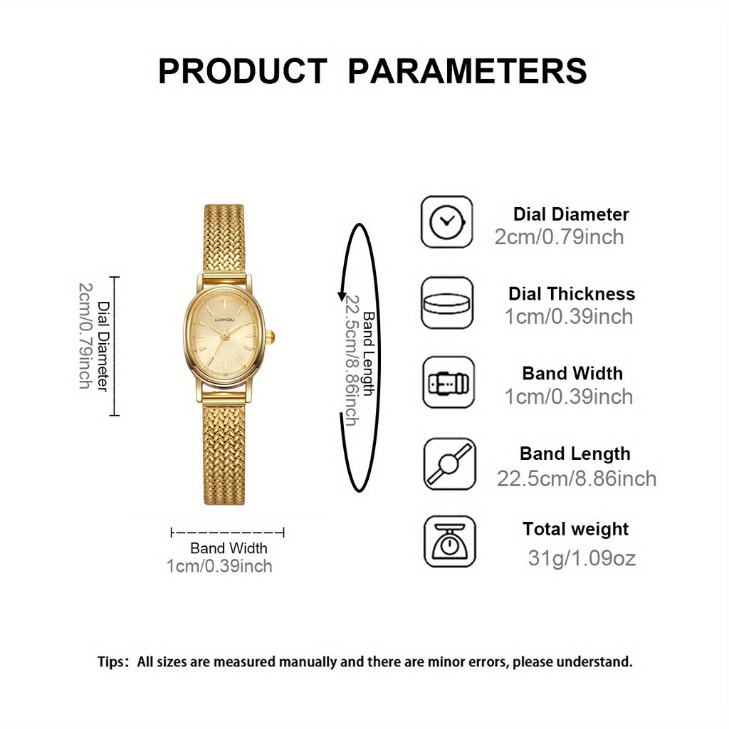 1pc Golden Woven-texture Wristwatch, Minimalist Oval Dial, Light Luxury Fashion Accessory, Elegant Commuting Gift Style