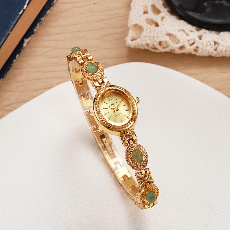 Relógio vintage único de luxo leve com corrente de olho de tigre dourada retro da Old Money