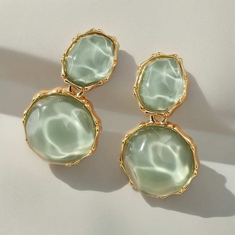Um Par de Brincos Pendentes Boémios Geométricos Ovais em Resina, Exalando Elegância Vintage, Perfeitos para o Uso Diário Casual Feminino e Ocasiões de Festa, um Presente Criativo