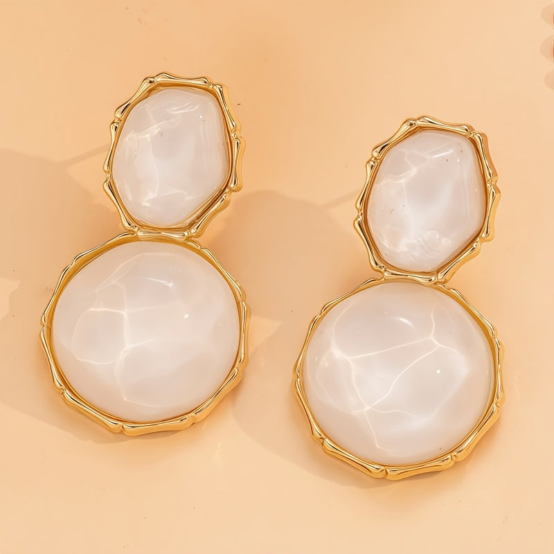 Um Par de Brincos Pendentes Boémios Geométricos Ovais em Resina, Exalando Elegância Vintage, Perfeitos para o Uso Diário Casual Feminino e Ocasiões de Festa, um Presente Criativo